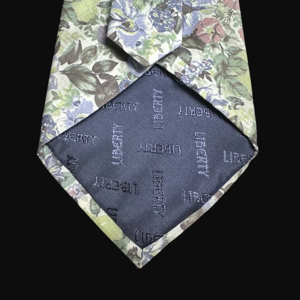Liberty of London Archival Design Mens Floral Cotton Necktie Blue Green Pink USA